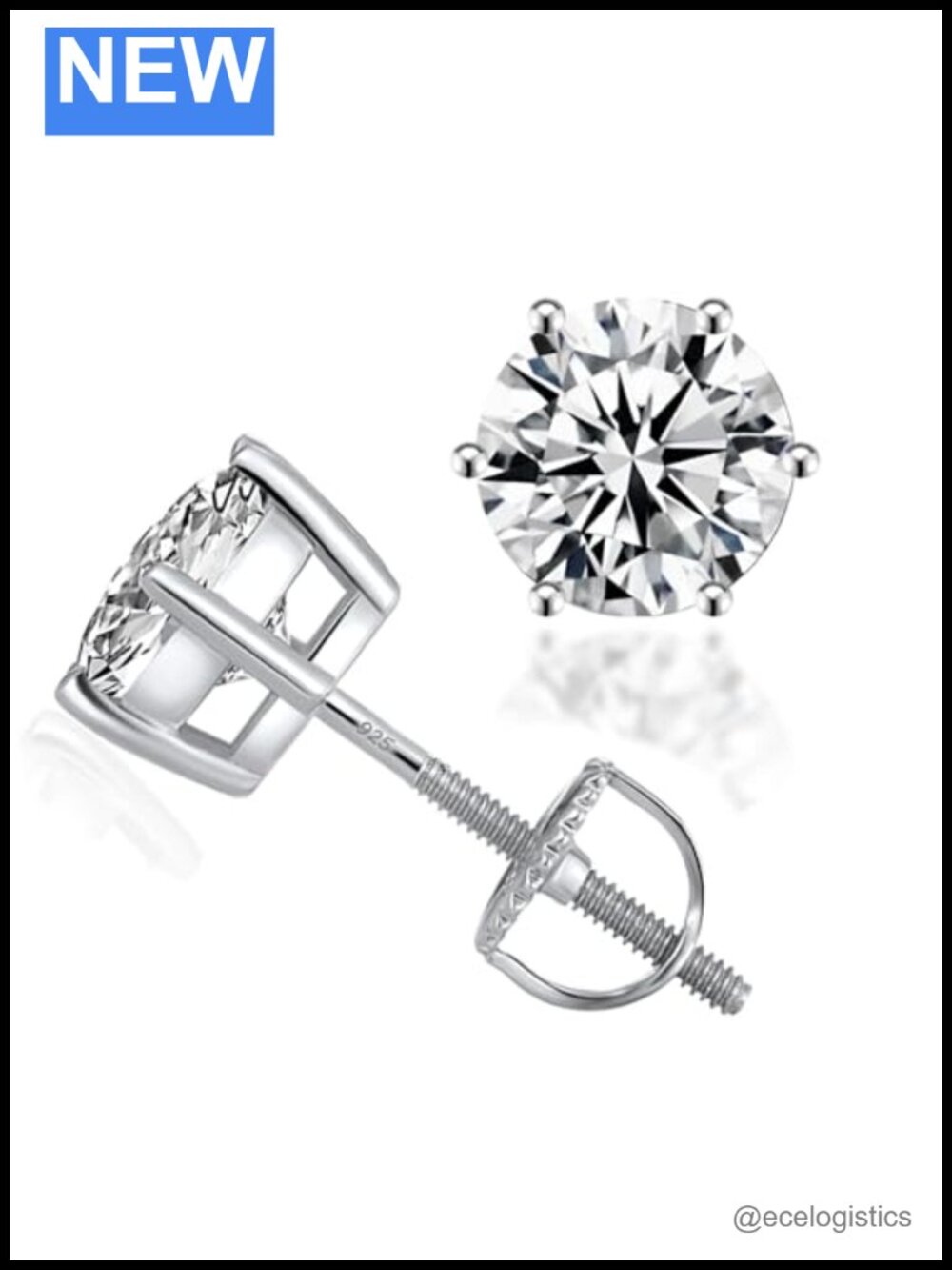 925 Sterling Silver Moissanite Stud Earrings Screwback 6.5mm